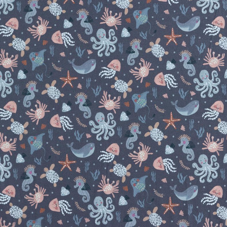 Cotton Jersey cute sea creatures Digital Print | Poppy Fabrics – midnight blue,  image number 1