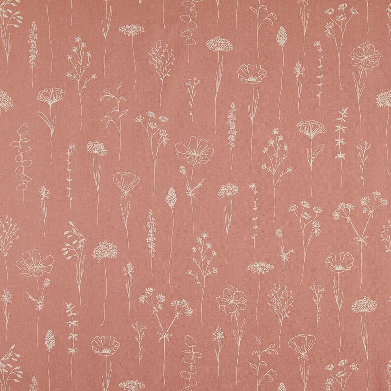 Decor Fabric Half Panama Delicate Flowers – dusky pink,  image number 1