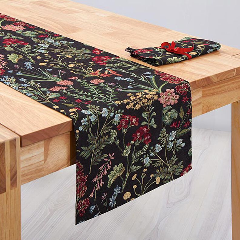 Decor Fabric Tapestry Fabric flower meadow – black,  image number 9