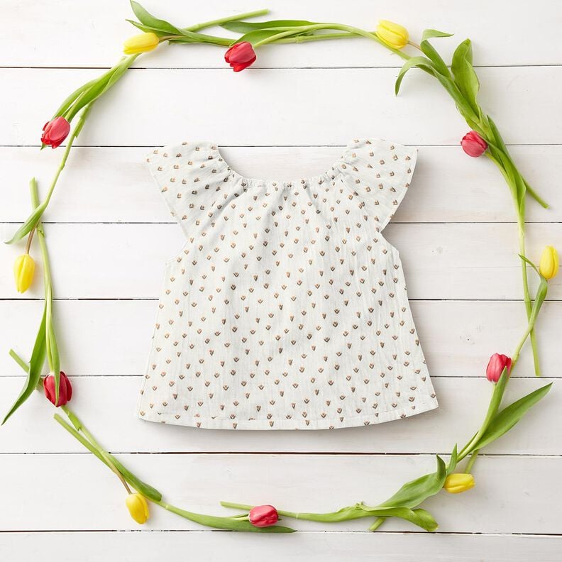 Double Gauze/Muslin mini tulips Digital Print – white, image number 5