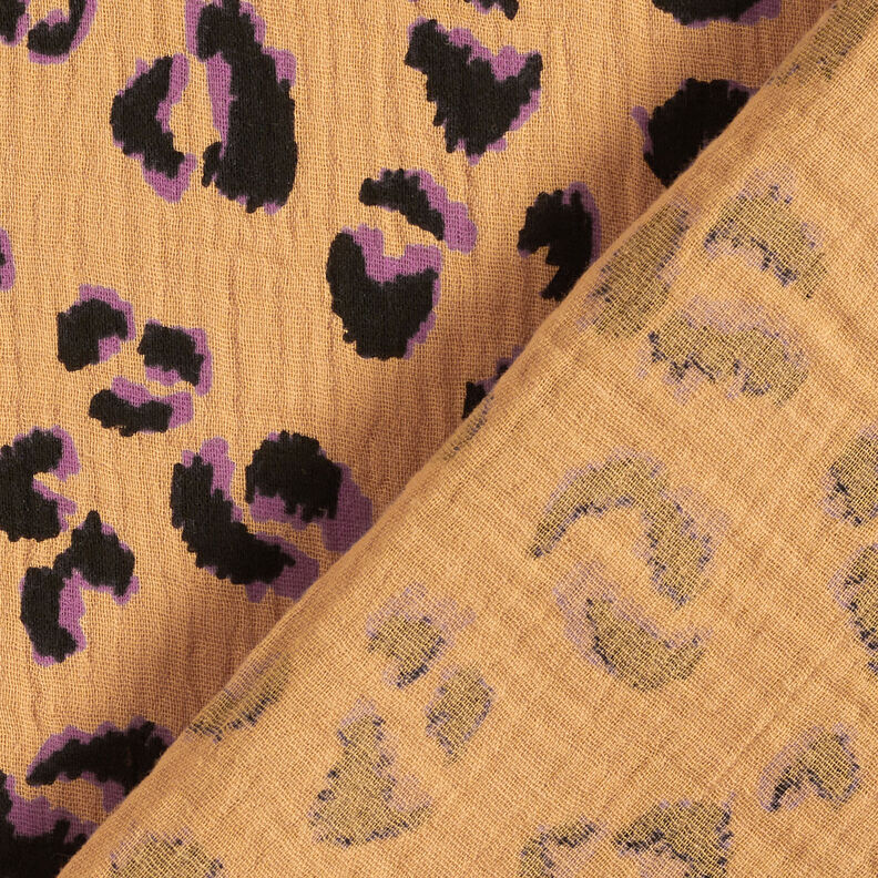 Double Gauze/Muslin leopard print – antique gold/red lilac,  image number 4