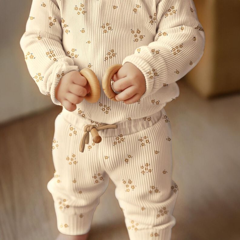 GOTS Ribbed Jersey Ditsy Flowers | Poppy Fabrics &ndash; cream/fawn,  image number 7