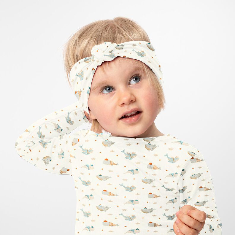 Cotton Jersey maritime whales Digital Print – offwhite, image number 6