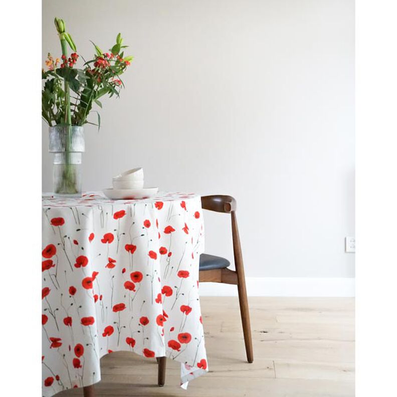 Decor Fabric Half Panama poppies – white/red,  image number 6