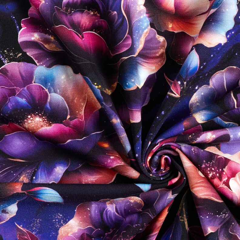 Cotton Jersey Magical Flowers | Glitzerpüppi  – midnight blue/purple,  image number 3