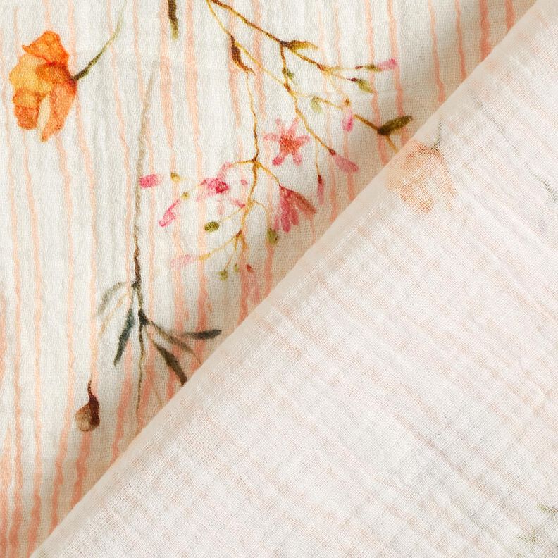 Double Gauze/Muslin Spring flowers – offwhite/peach orange,  image number 4