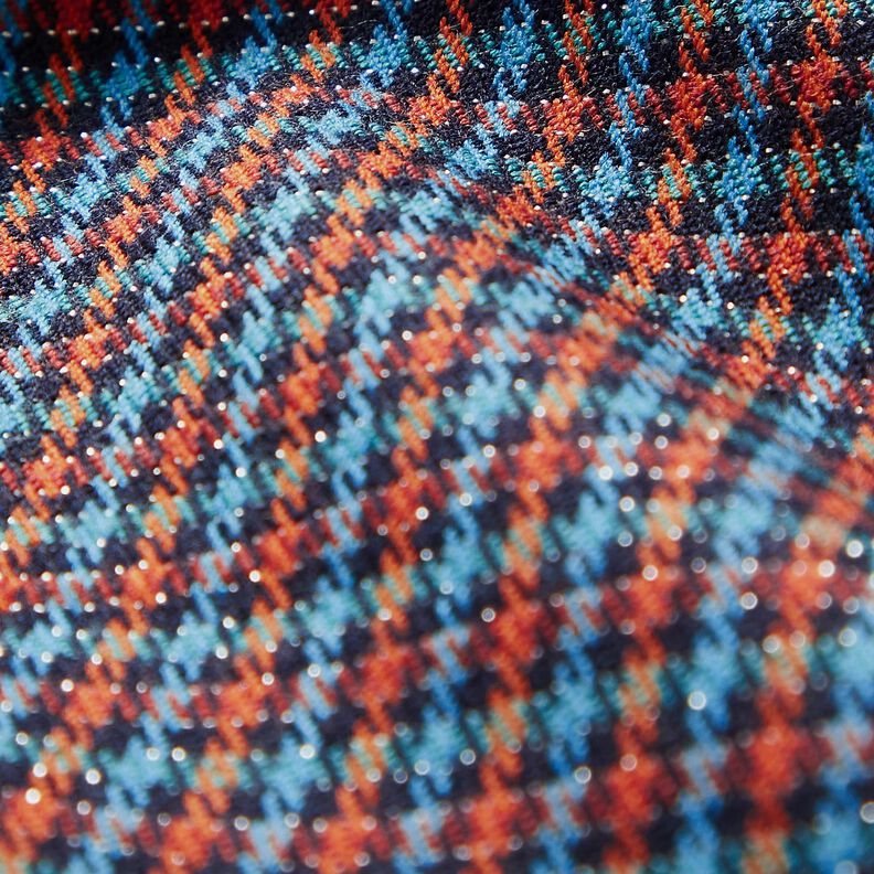 Viscose Blend Check with glitter – turquoise/orange,  image number 5