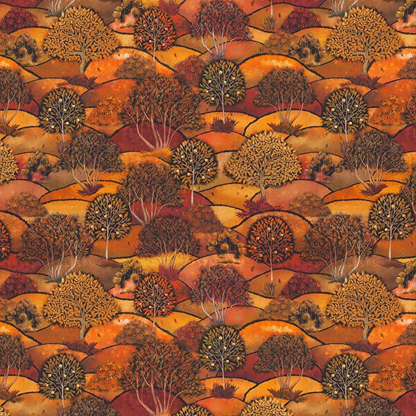 Autumn Landscape Digital Print Half Panama Decor Fabric – bronze/orange,  image number 1