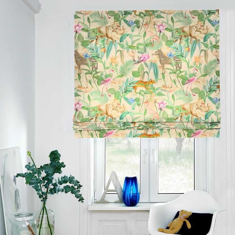 Decor Fabric Half Panama jungle animals – beige/green,  image number 7