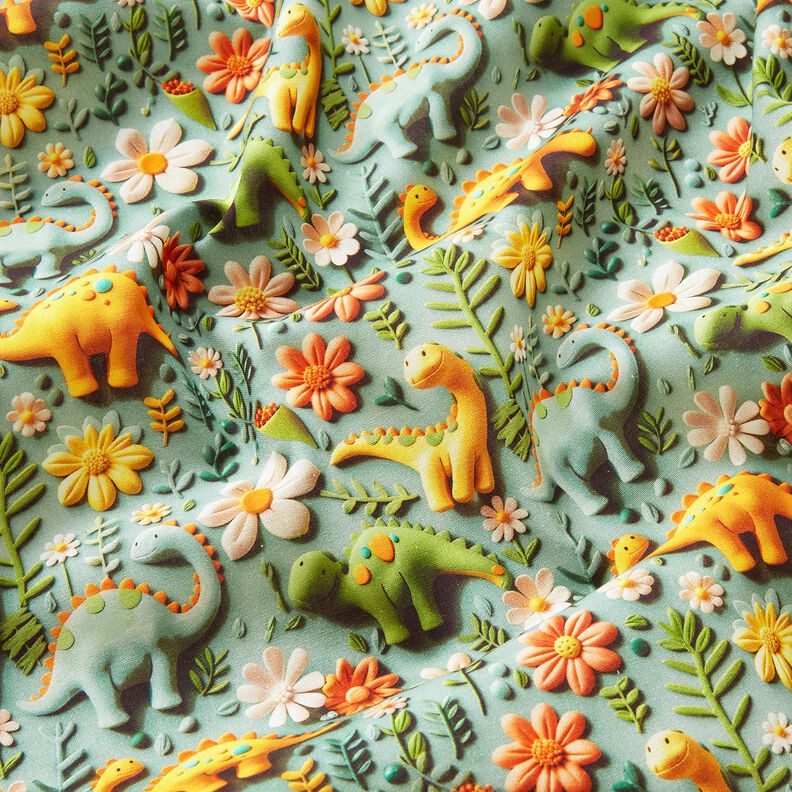 Cotton Poplin clay dinosaurs Digital Print – reed,  image number 2