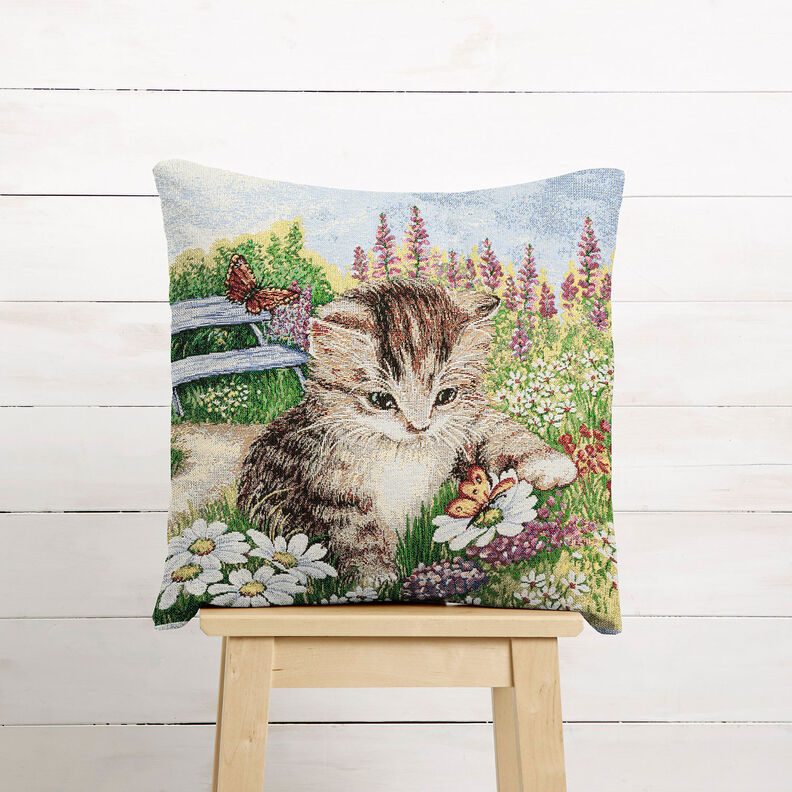 Decorative Panel Tapestry Fabric playing kitten – carmine/light beige,  image number 6