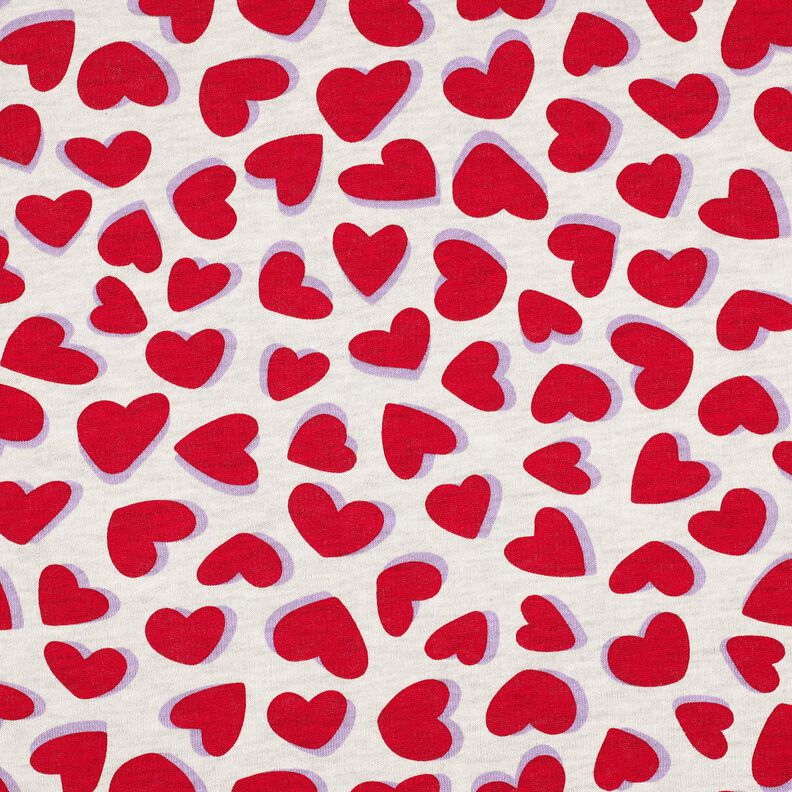 Brushed Sweatshirt Fabric hearts | Poppy Fabrics – natural/red,  image number 1