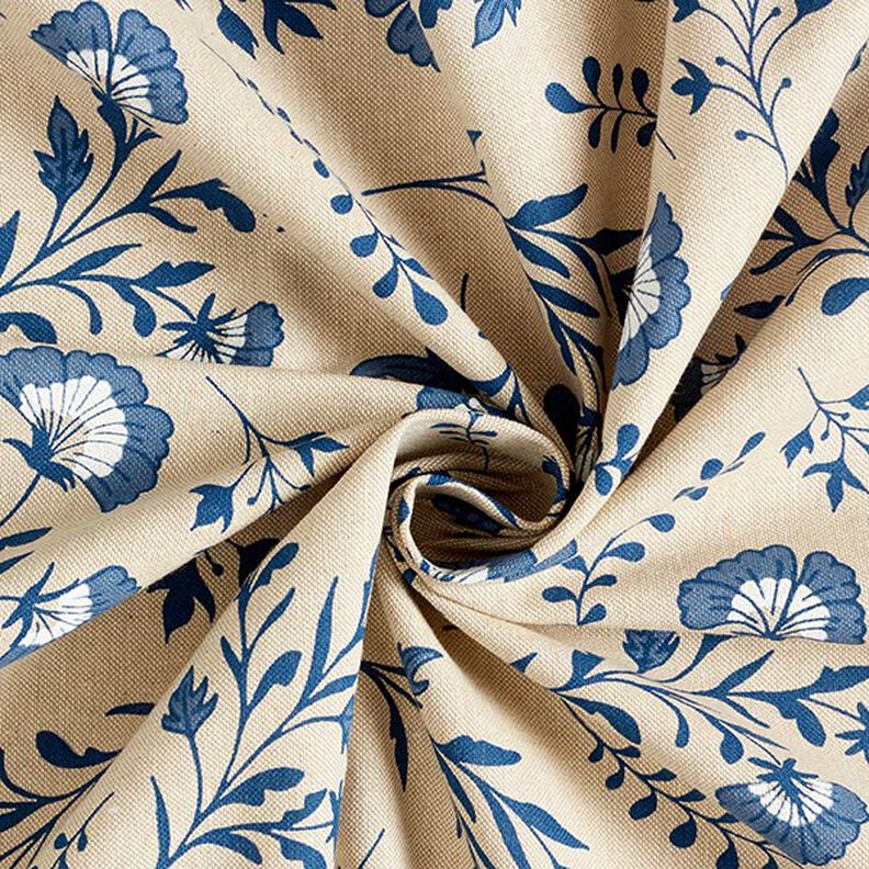 Decor Fabric Half Panama little flowers – natural/ocean blue,  image number 3