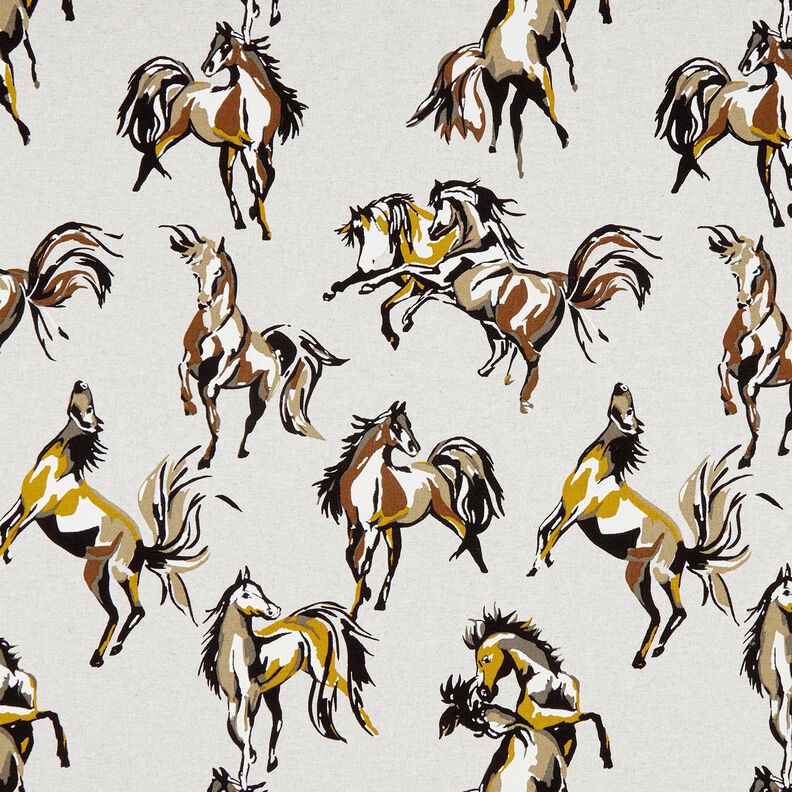 Decor Fabric Half Panama wild horses – natural/black,  image number 1