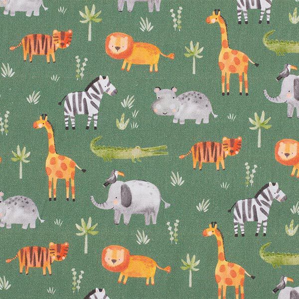 Cotton Poplin Jungle Animals Digital Print – dark green,  image number 1