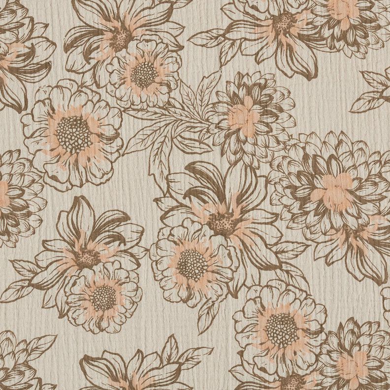Double Gauze/Muslin Summer Flowers – light taupe/medium brown, image number 1