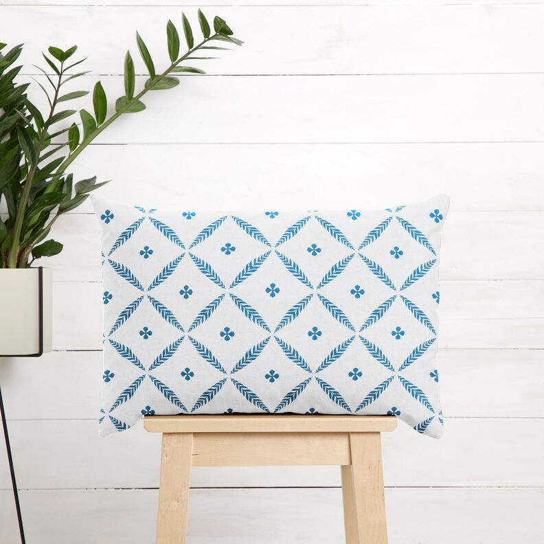 Decor Fabric Cotton Twill elegant diamonds – white/blue,  image number 6