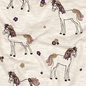 Cotton Jersey Glittery flower horse | Poppy Fabrics – natural/gold, 