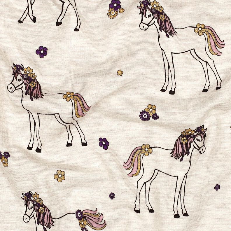 Cotton Jersey Glittery flower horse | Poppy Fabrics – natural/gold,  image number 2