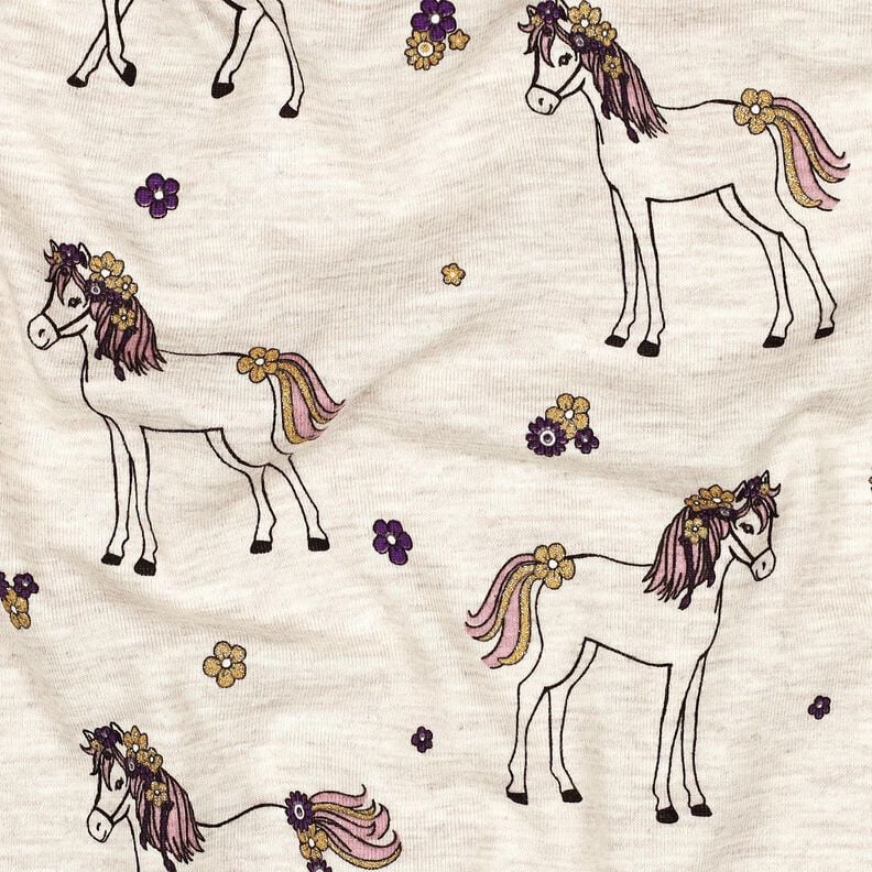Cotton Jersey Glittery flower horse | Poppy Fabrics – natural/gold, image number 2