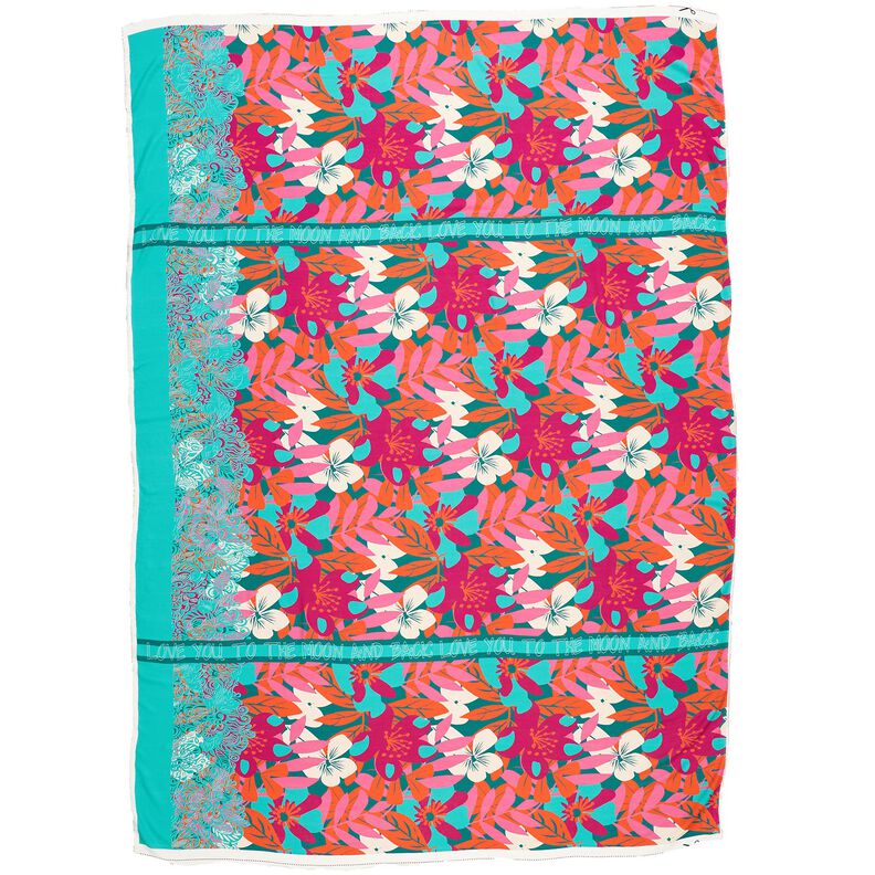 Viscose Voile large flower border design Panel – petrol, image number 1