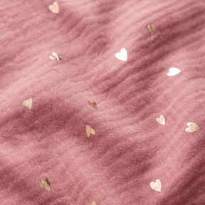 Double Gauze/Muslin Hearts Foil Print | by Poppy dark dusky pink/metallic gold, 