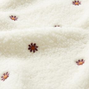 Teddy Fur Embroidered Flowers – offwhite/aubergine, 