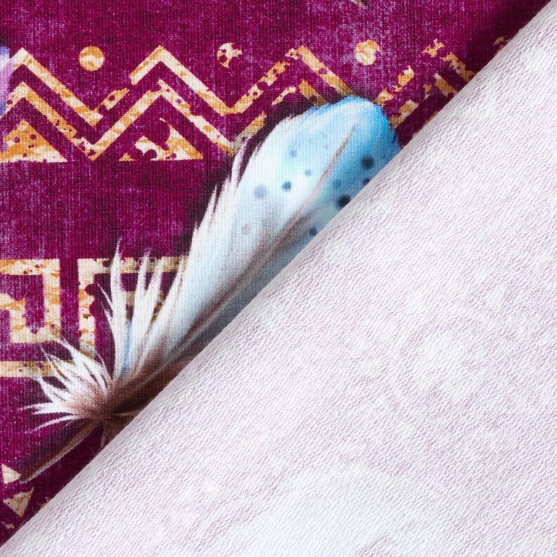 French terry Boho feathers | Glitzerpüppi  – grape/lobster,  image number 4
