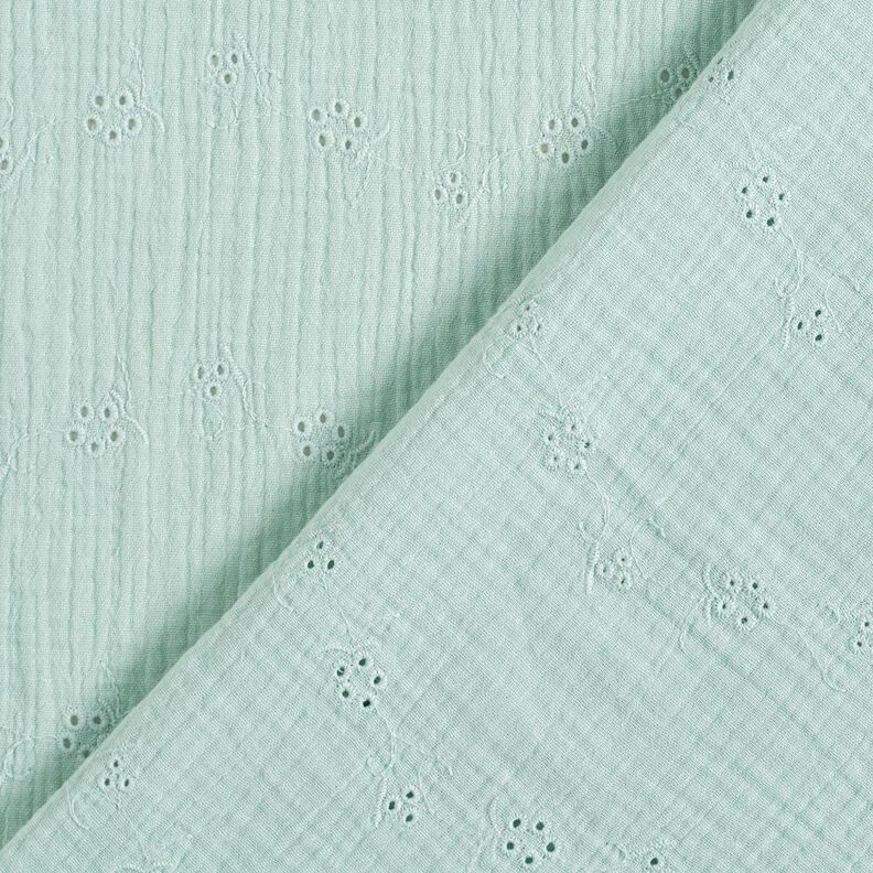 Double Gauze/Muslin Broderie Anglaise flower tendrils – pale mint,  image number 4