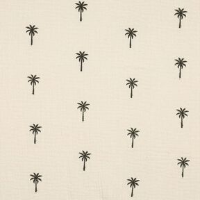 Double Gauze/Muslin embroidered palm trees  | Poppy Fabrics – offwhite/dark olive, 