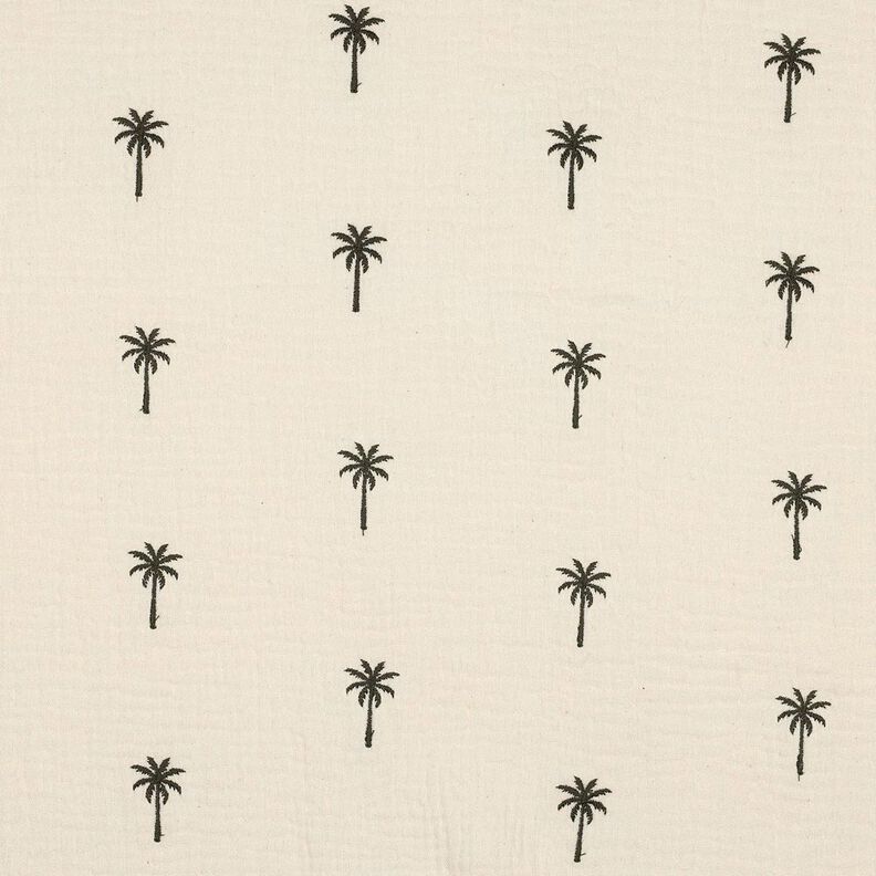 Double Gauze/Muslin embroidered palm trees  | Poppy Fabrics – offwhite/dark olive,  image number 1