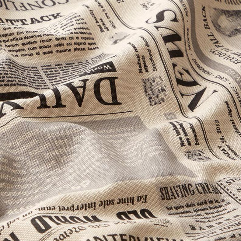 Decor Fabric Half Panama vintage newspaper – natural/black,  image number 2