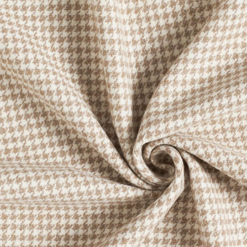 Coat Fabric Wool Blend Glitter houndstooth – mocca/offwhite, image number 3
