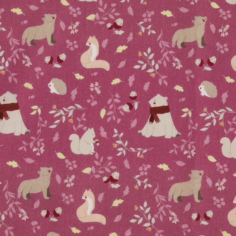 Organic Cotton Poplin autumn forest animals – purple, image number 1