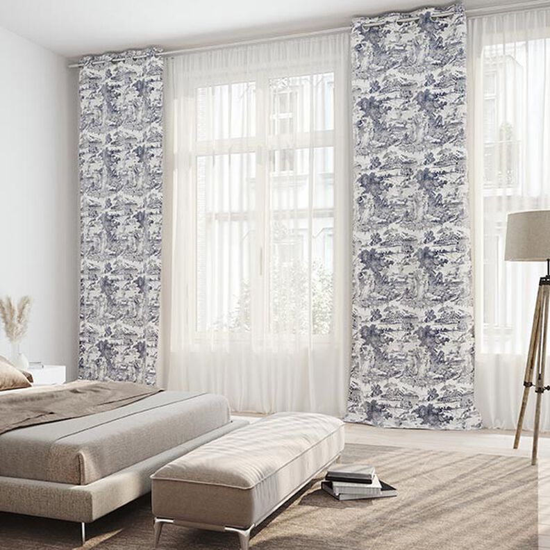 Half Panama Decor Fabric Toile de Jour – navy blue/offwhite,  image number 4