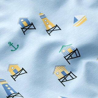 Cotton Jersey maritime landscape – light blue, 