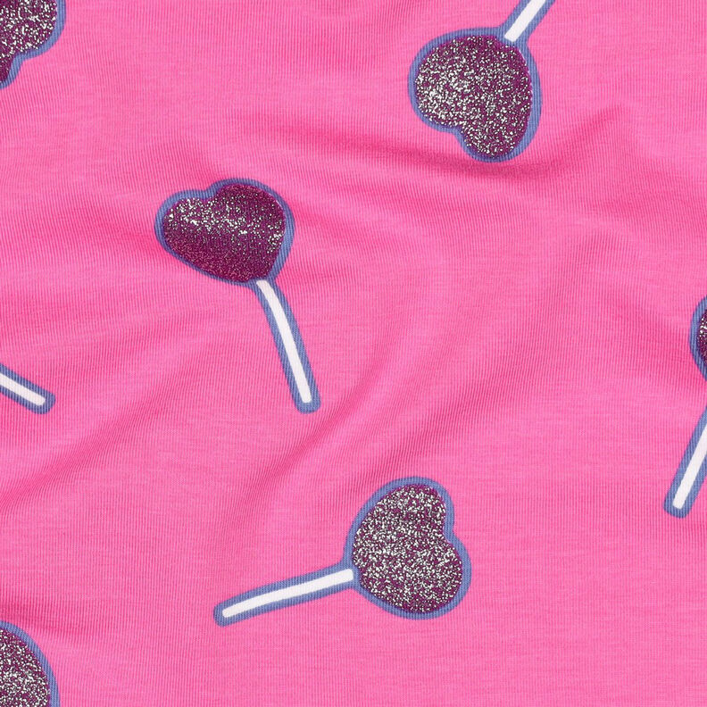 Cotton Jersey Glitter heart lollipops | Poppy Fabrics – pink, image number 2