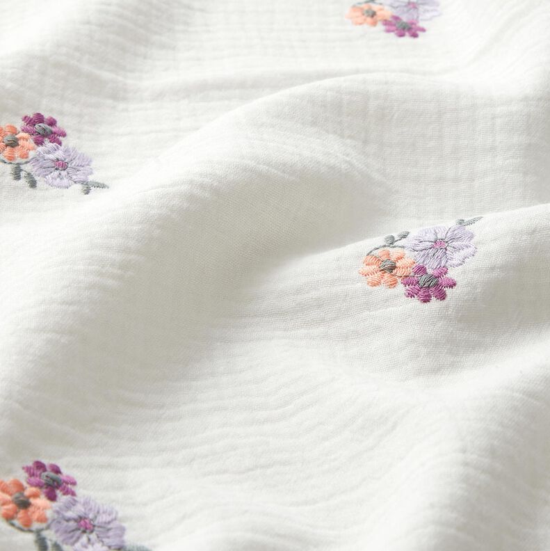 Double Gauze/Muslin embroidered flowers | Poppy Fabrics – white,  image number 2