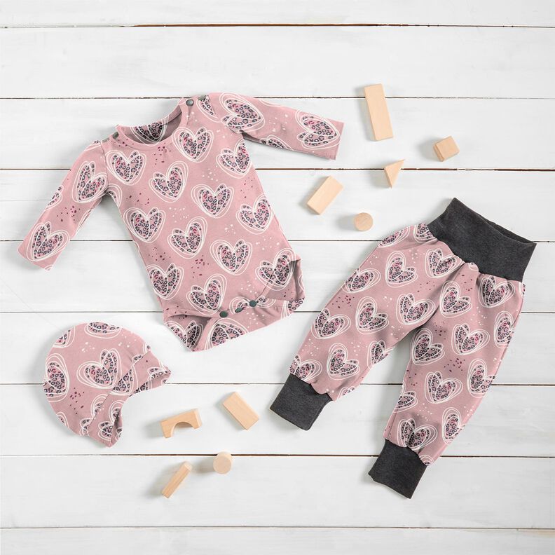 Cotton Jersey leopard print hearts – light dusky pink,  image number 5