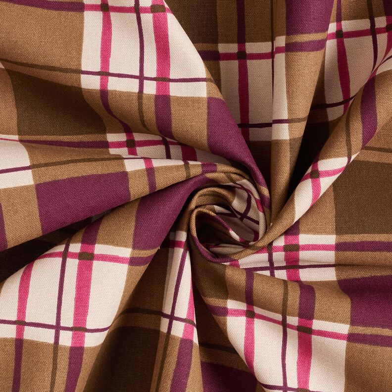 Decor Fabric Half Panama colourful check – mocca/grape, image number 3