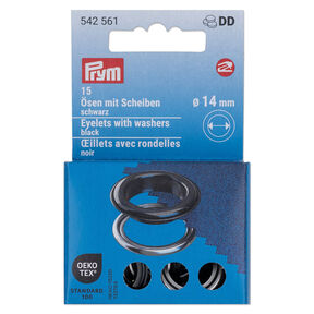 Eyelets with washers [15 pieces | Ø 14 mm] | Prym – black/metallic silver, 