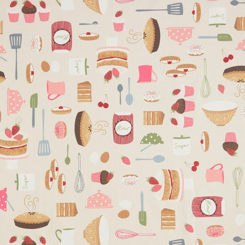 Decor Fabric Half Panama cakes and tarts – light beige/pink, image number 1