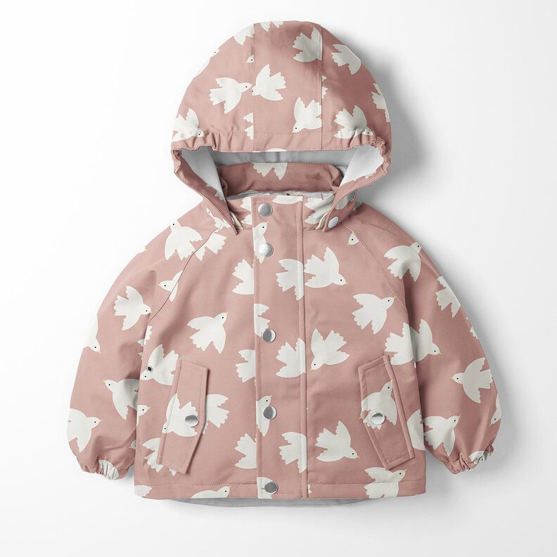 Raincoat Fabric birds Digital Print – light dusky pink,  image number 7