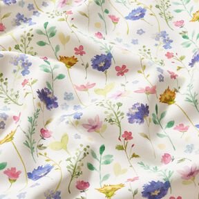 Decor Fabric Cotton Twill Meadow flowers – ivory/blue lilac, 