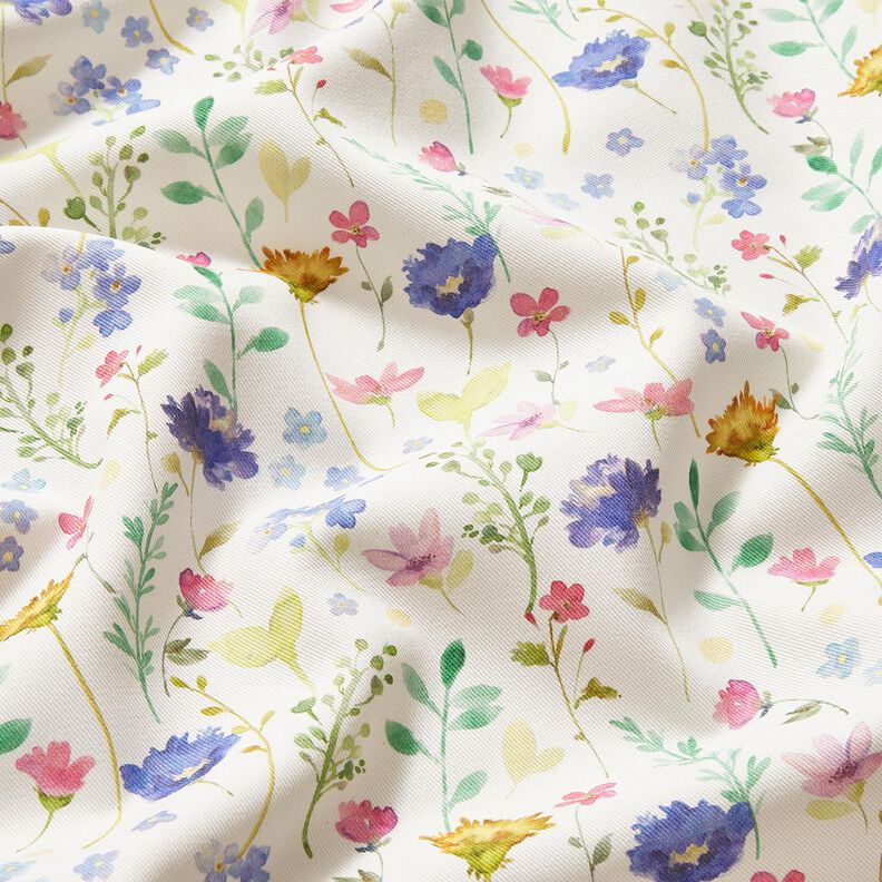 Decor Fabric Cotton Twill Meadow flowers – ivory/blue lilac, image number 2