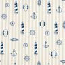 Decor Fabric Half Panama lighthouse and stripes – light taupe/navy blue,  thumbnail number 1