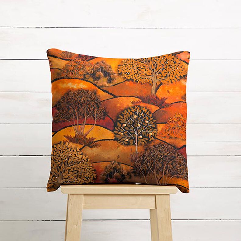 Autumn Landscape Digital Print Half Panama Decor Fabric – bronze/orange,  image number 3