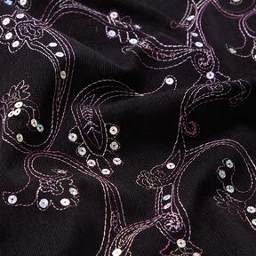 Fine cord embroidery and sequin flowers – black, 