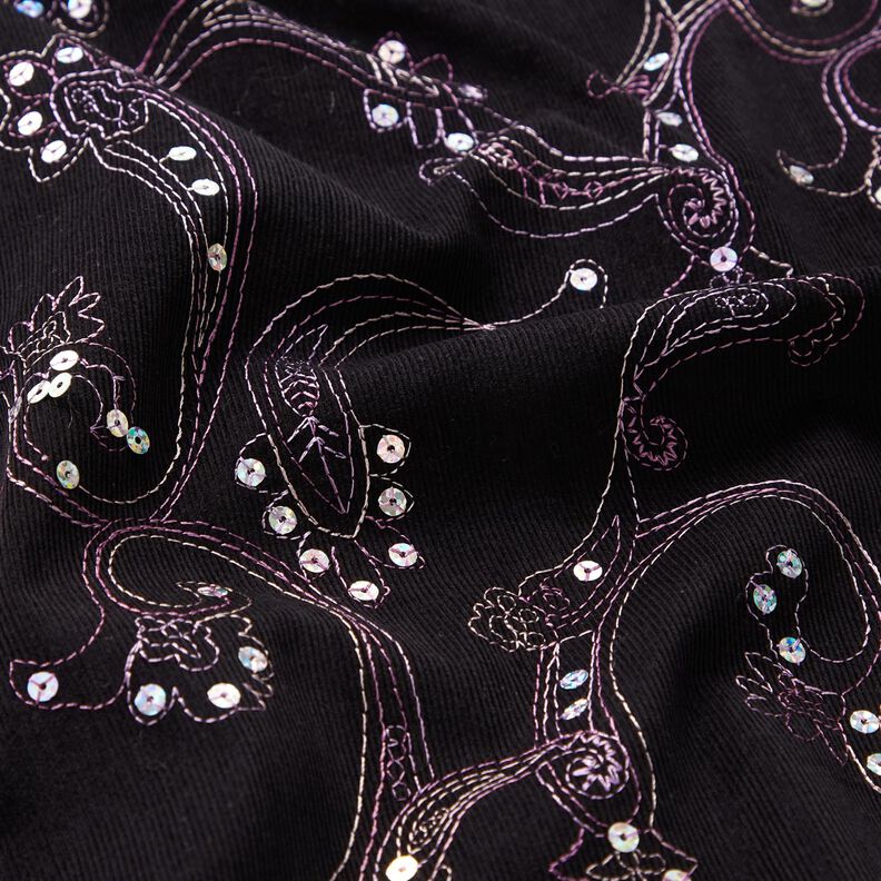 Fine cord embroidery and sequin flowers – black,  image number 2