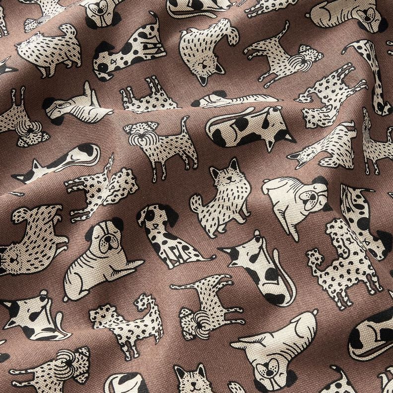 Decor Fabric Half Panama abstract dogs – dark brown/natural,  image number 2